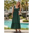 thumbnail image 3 of Vestido de Navidad para mujer con tirantes anudados, sin mangas, con escote corazón y estampado a cuadros. Vestido midi de fiesta., 3 of 9