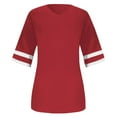 thumbnail image 4 of Delayuji Ladies Loose Casual V Neck Short Sleeve Cuff Striped Patchwork Solid Color Womens T Shirt Red Xl Polyester,Spandex Short Sleeve Shirts for Women, 4 of 4