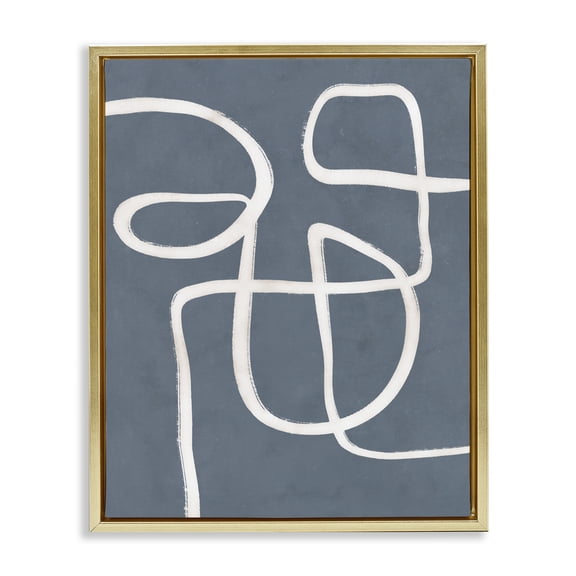 Stupell Industries Mid-Century Ivory Linework on Slate Gold Floating Frame Canvas Art, 17 x 21, by Nina Blue