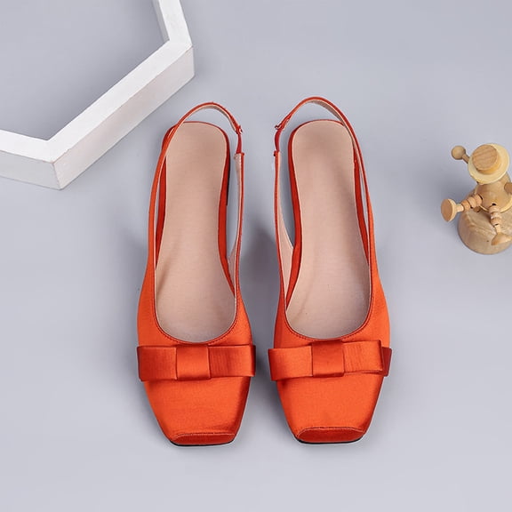 IEMIEMIEM Women's Slingback Flats Bow Comfortable Square Toe Flats for Women Dressy Slip On Casual Work Office Party Flats Dress Shoes Saffron 8 Wide