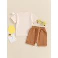 thumbnail image 4 of Suealasg 0-3 Years Kids Baby Boys Girls Summer Outfits Short Sleeve Letters Print T-Shirt Tops + Solid Color Shorts Set 2Pcs Toddler Boys Girls Clothes, 4 of 8