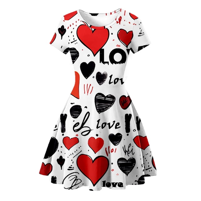 LUOGENLI Robe Fille Tout-Petit Manches Courtes Imprimés Robe Princesse Robe de Fête Dansante Vêtements Robe Maxi pour Filles Pack Rouge 18-24 Mois
