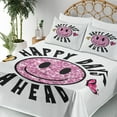 thumbnail image 3 of Ambesonne Emoji Fitted & Top Sheet Set with Sham, Happy Days Ahead Lettering, Pink Black and White, 3 of 5