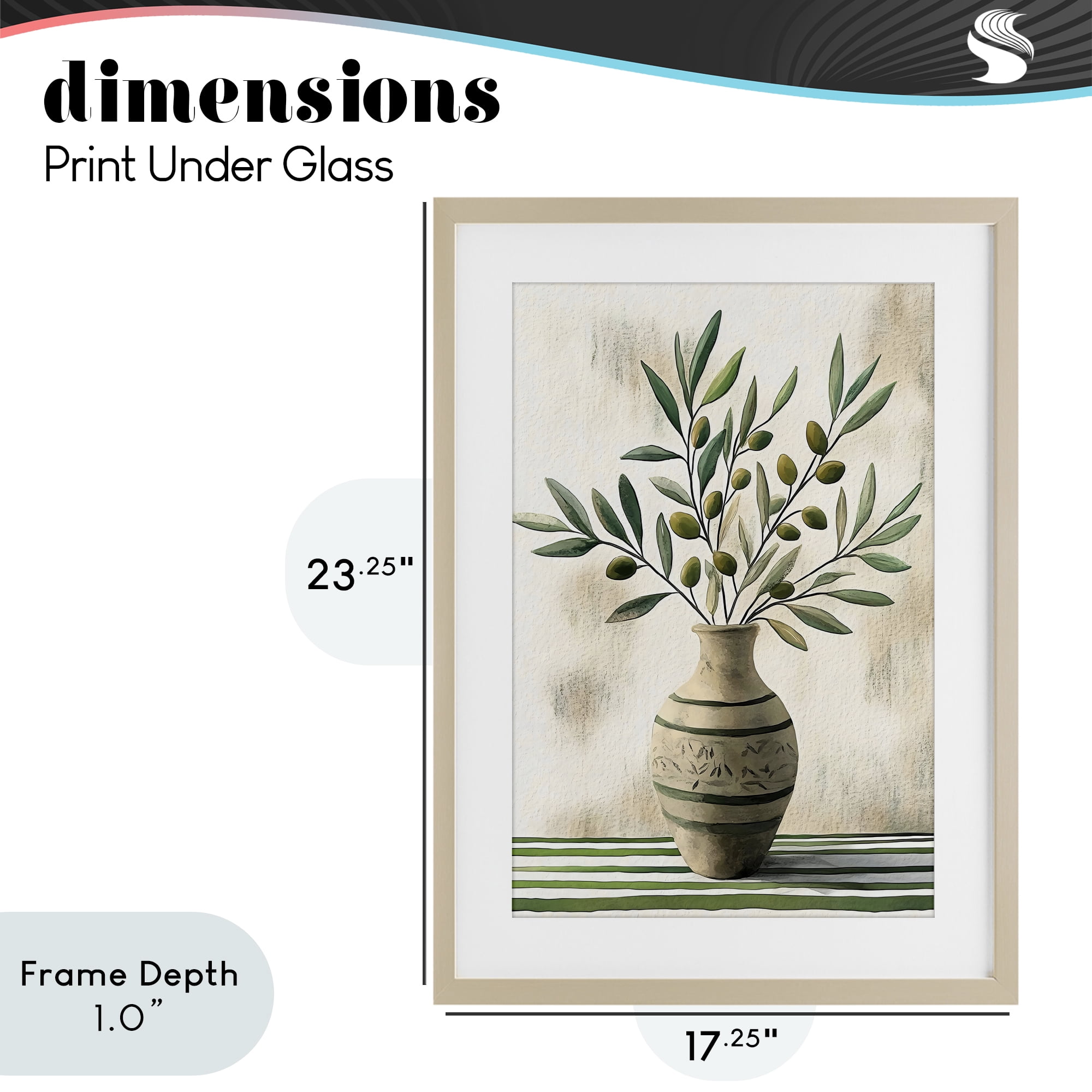 Stupell Industries Vase of Olive Branches Birch Framed Print Under Glass, design by Creative Studio