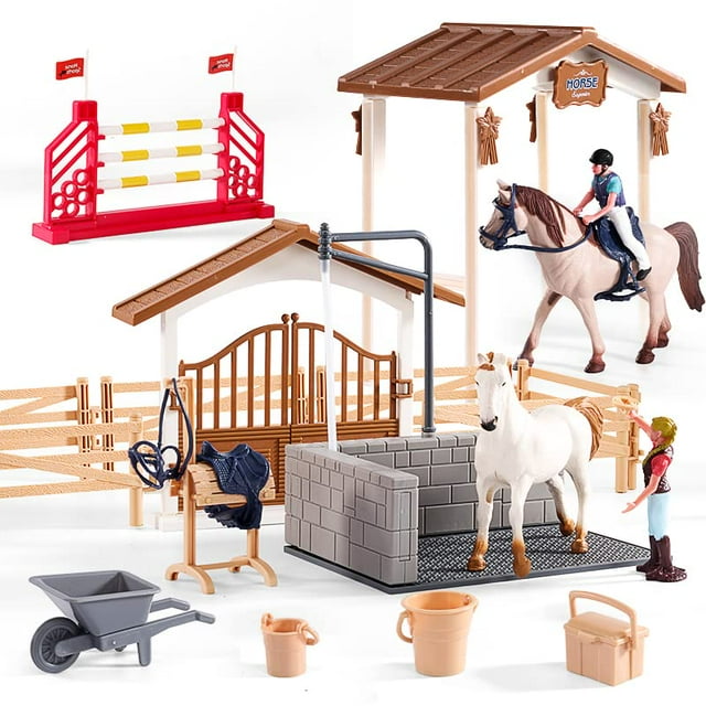 Set de juego con figuras de establo de Toy Horse Peagprav Horse Club