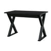 Modern Glass Top X-Frame Wood Computer Desk, Black