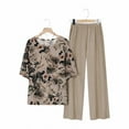 thumbnail image 5 of Runfenguu Vacation Outfits For Women 2025 Women'S Plus Size Set Printed Short Sleeved Solid Color Pants Casual Loose Short Sleeved Round Neck Top/Shirt Set, 5 of 6