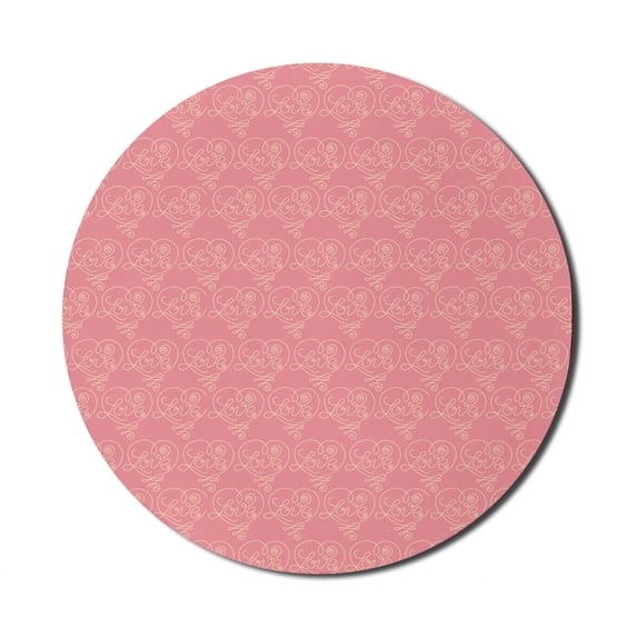 Romantic Mouse Pad for Computers, Love Text Inside Monochrome Hearts Pattern in Hand Drawn Style, Round Non-Slip Thick Rubber Modern Mousepad, 8" Round, Pastel Pink and Pale Peach, by Ambesonne