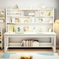 thumbnail image 2 of BALANBO Solid Wood Kids Desk with Hutch and Shelves, Study Computer Desk with Drawers, Extra Large Two Person Study Desk Writing Table, Student White Desk with Bookshelf for Bedroom,Study Room,White, 2 of 7