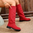 thumbnail image 3 of Rokment Womens Slouchy Wide Calf Knee High Boots Fall Winter Stylish Casual Suede Round Toe Low Heel Pull on Long Tall Dress Boots Solid Color Red Size 8, 3 of 6