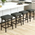 thumbnail image 3 of Guyou 26" Backless Bar Stools Set of 2, Farmhouse Wooden Counter Height Stools with Nailhead Trim & Turned Legs, Vintage Linen Upholstered Bar Chairs for Kitchen Island, Walnut Brown, 3 of 7