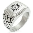 thumbnail image 1 of Stainless Steel Celtic Awen Arwen Sun & Moon Geometric Pattern Step-Down Biker Style Polished Ring, 1 of 1