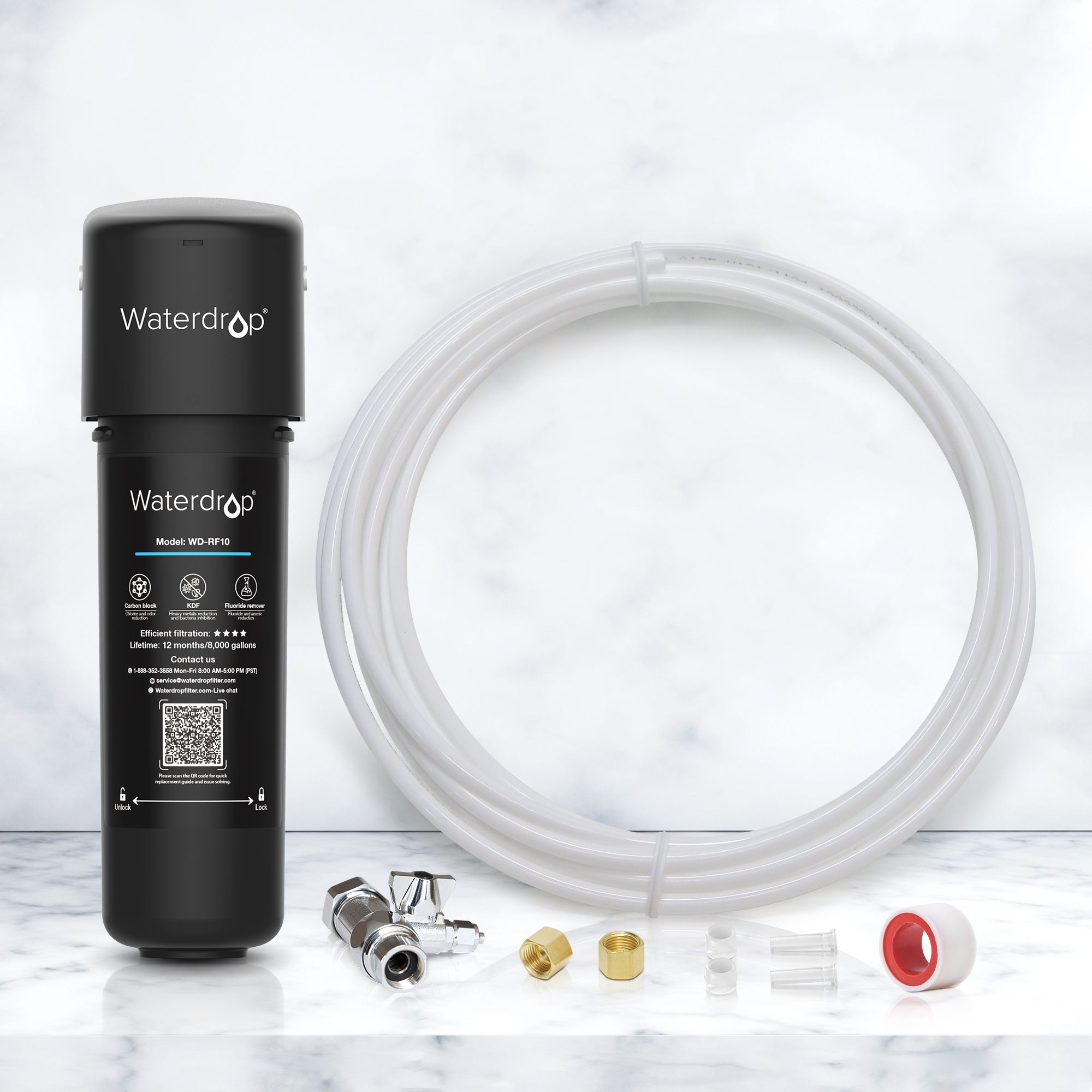 Waterdrop Fridge/ Ice Maker Water Line Connection Kit for WD-10/15/17UA Series, CuZn UC-200 other Braid Hose Connect Water Filter System with 3/8 or 1/2 inches fittings - image 3 of 6