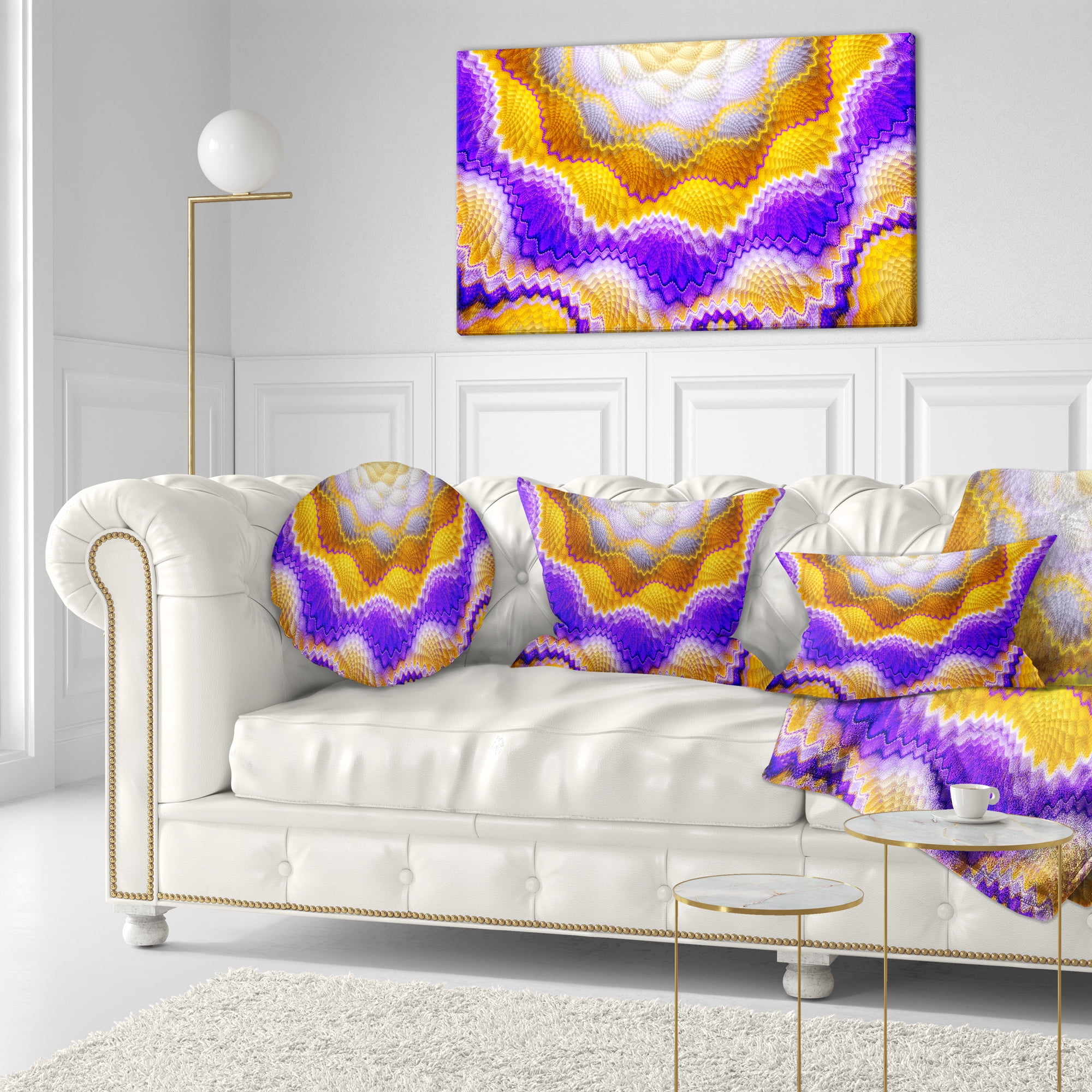 Designart Blue Yellow Snake Skin Flower - Abstract Throw Pillow - 12x20