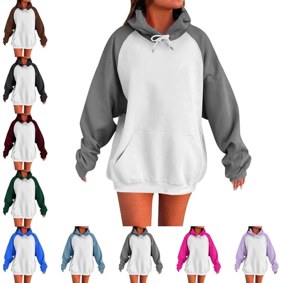 SYwaren Women's Color Block Sweatshirt Pullover Hoodie Long Sleeve Casual with Pockets Tops