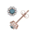 thumbnail image 2 of 1/3 Carat Blue Diamond and White Diamond Cluster Stud Earrings in 10K Rose Gold, 2 of 4