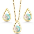 thumbnail image 2 of Gem Stone King 1.50 Ct Round Cabochon White Simulated Opal 18K Yellow Gold Plated Silver Teardrop Pendant and Earrings Jewelry Set With Chain, 2 of 4