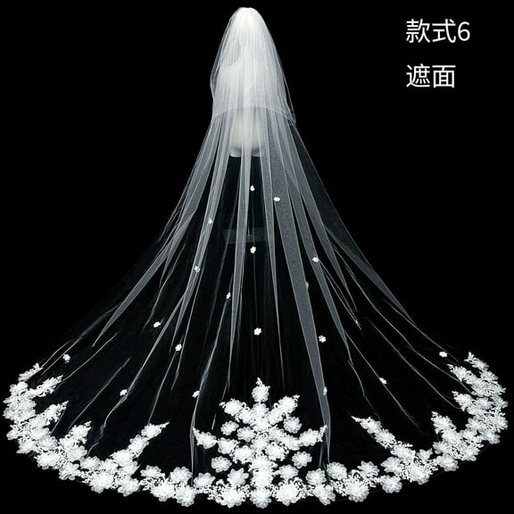 Zhuge White Ivory Wedding Veils Lace Edge Cathedral Length Wedding Bridal Veil with Comb for Women, 149.6*118 Inches,Can cover the face,E
