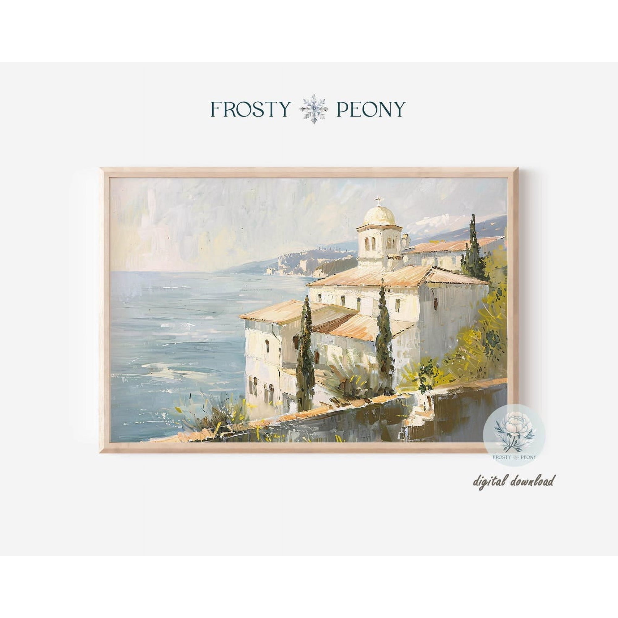 Serene Coastal Village Scenery Art Print Oceanfront Landscape Wall Art Moody Seascape Art Wall Art Modern Wall Decor 12x18 UNFRAMED