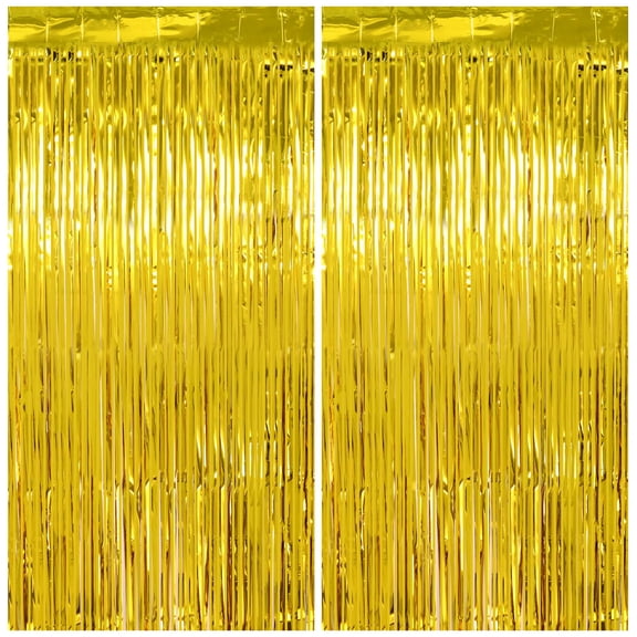 2 Pack Gold Tinsel Backdrop, 3.28 FT x 6.56 FT Metallic Fringe Curtain, Gold Color Graduation Backdrop Party Streamers, Party Supplies Door Decorations for Birthday Anniversaries