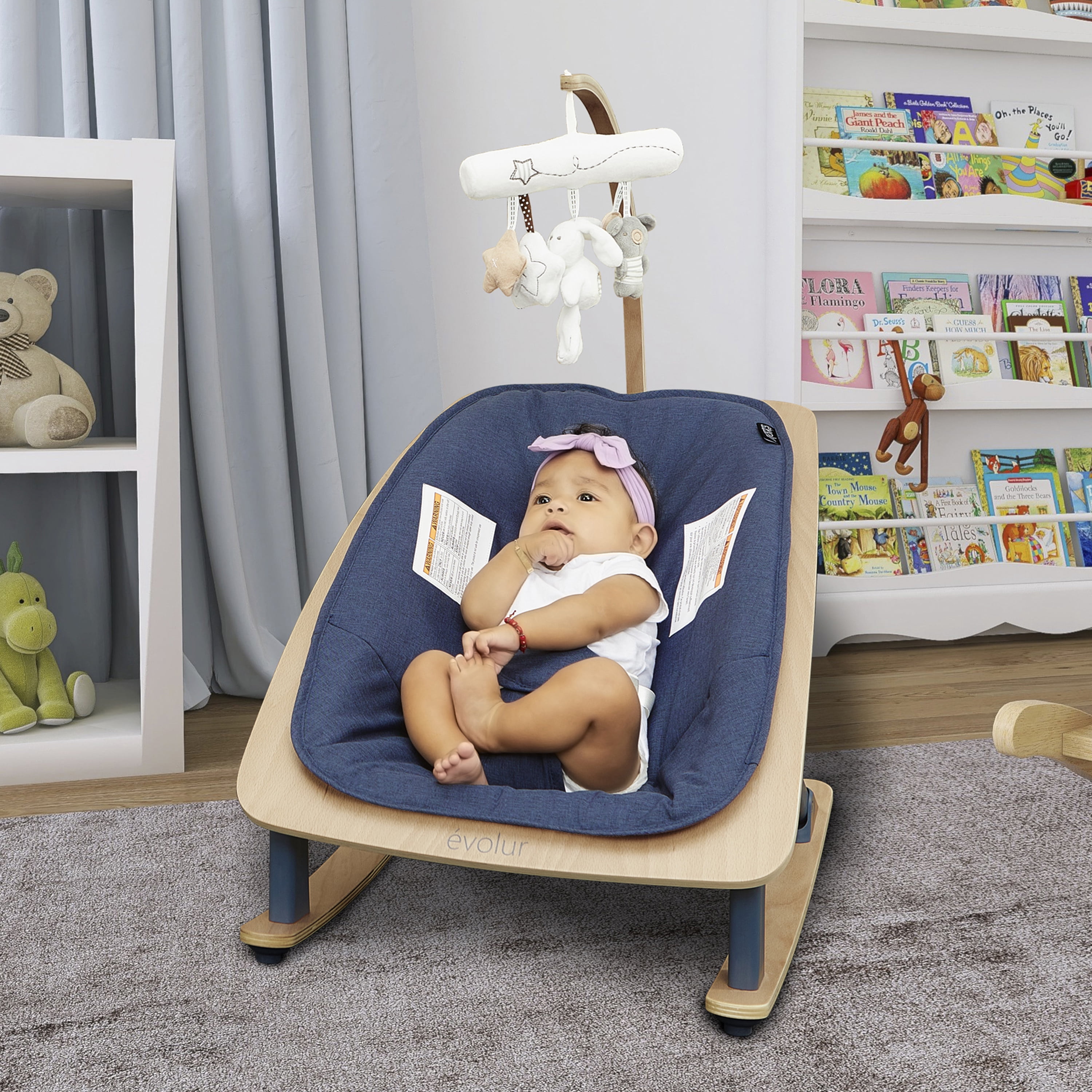 Evolur Tory 2-in-1 Rocker & Chair, Blue