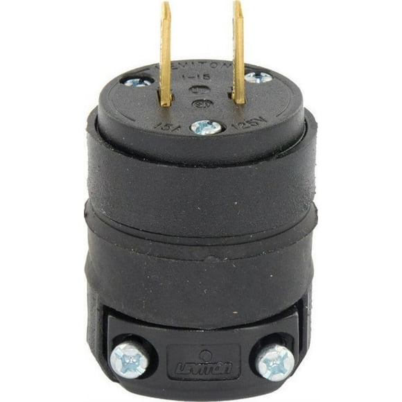 Leviton 115PR 15 Amp, 125 Volt, Plug, Non-Polarized, Non-Grounding, Black