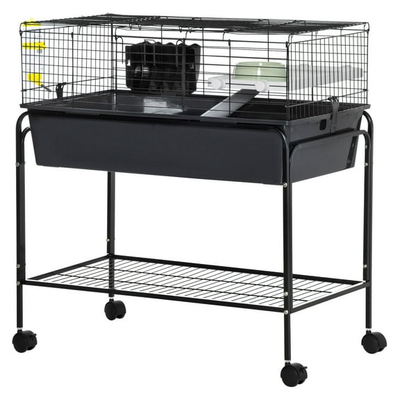 SAZYY 2-Story Small Animal Cage Removable from Stand with Shelf & Wheels - Guinea Pig Hedgehog Chinchilla Cage 33x18.5x35