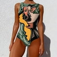 thumbnail image 2 of VerPetridure Womens One Piece Swimsuits Women Graffiti Abstract Floral Print Wide Straps High Neck Backless Swimwear One Piece, 2 of 7