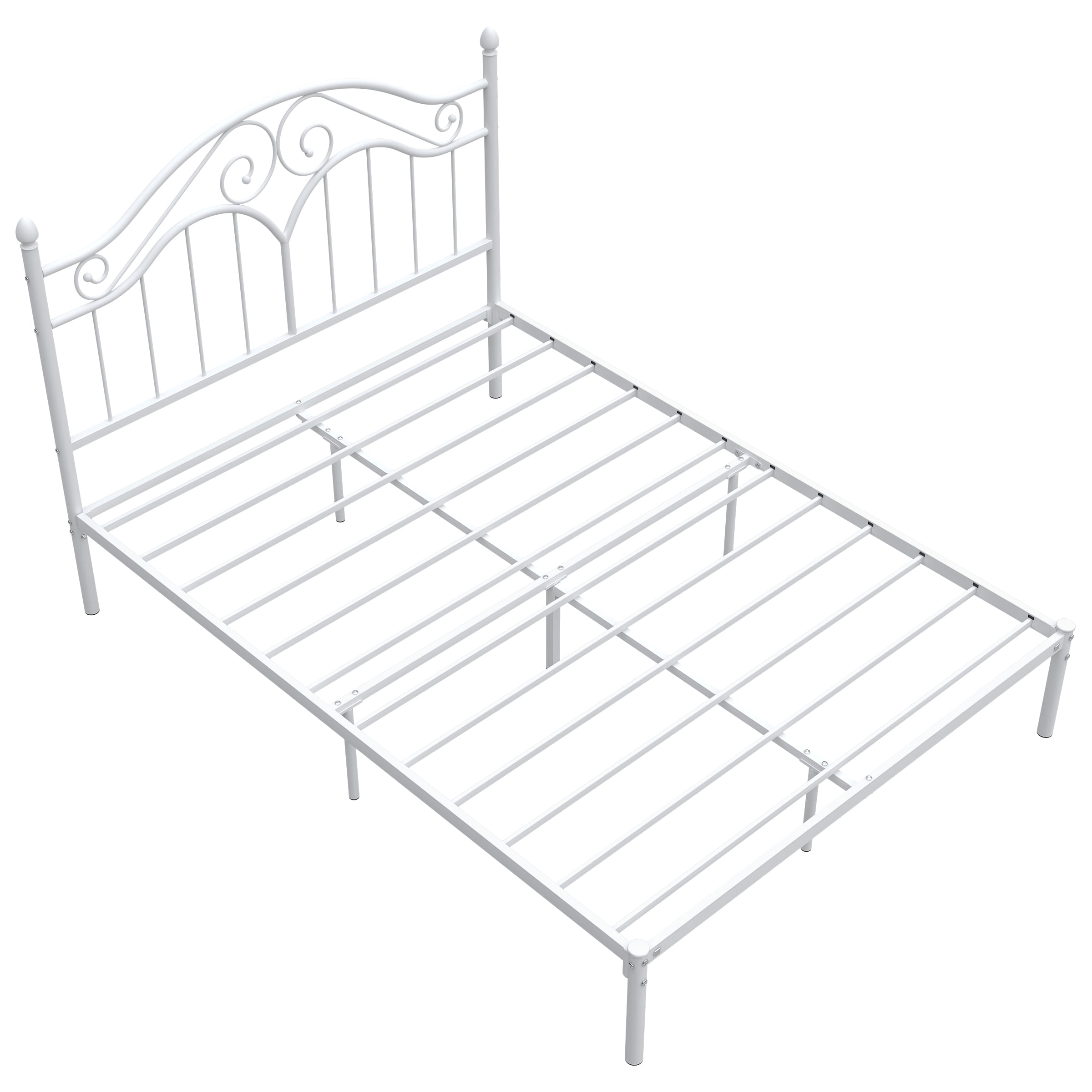 Yoneston Full Size Metal Platform Bed Frame with Vintage Headboard, Sturdy Steel Slat Mattress Foundation with 11" Under-Bed Storage, White