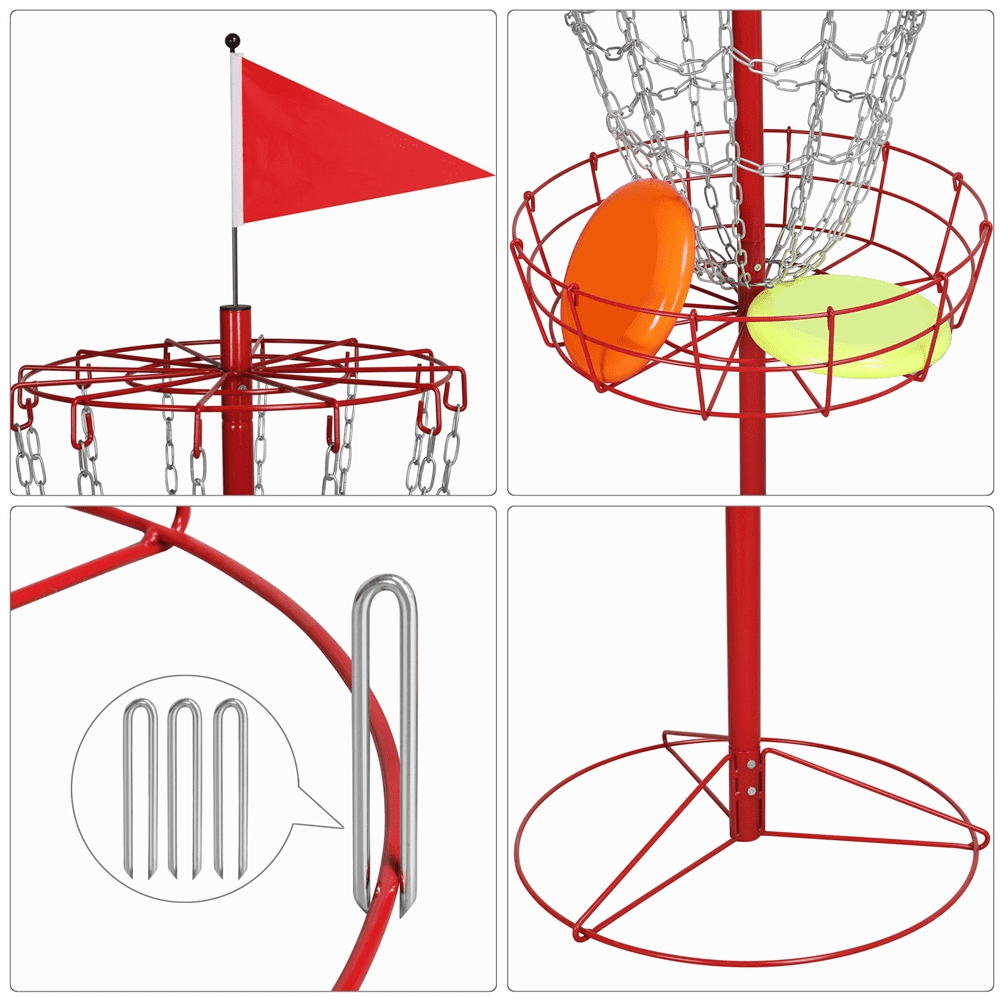 Easyfashion 12-Chain Metal Disc Golf Baske, Red