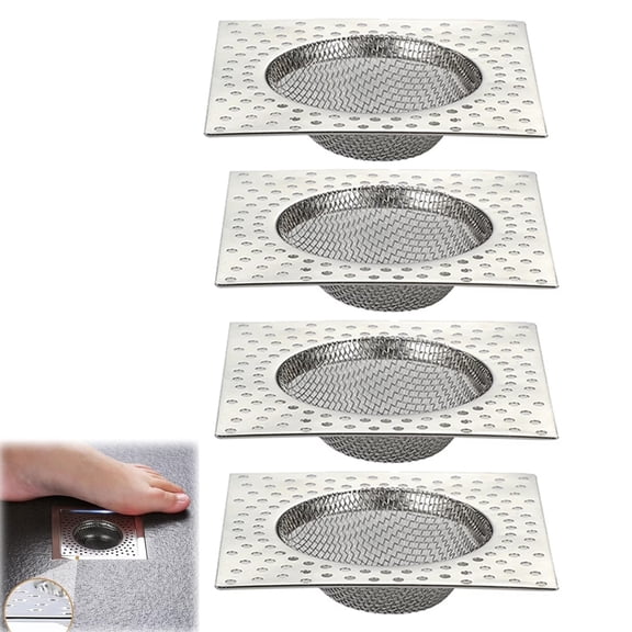 4Pcs Kitchen Sink Drain Strainer Tutuviw Mesh Metal Sink Strainer Hair Stopper for Shower Drain Strainer Hair Catcher, Floor Drain Filter Collector Stainless Steel Drain Cover for Bathroom (Square)