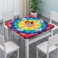 thumbnail image 3 of Rainbow Tie Dye Mandala Pattern Square Fitted Tablecloth with Elastic Edge,Square Table Cover,Washable Elastic Table Cover for Home Kitchen Party Decor 34"x34", 3 of 6