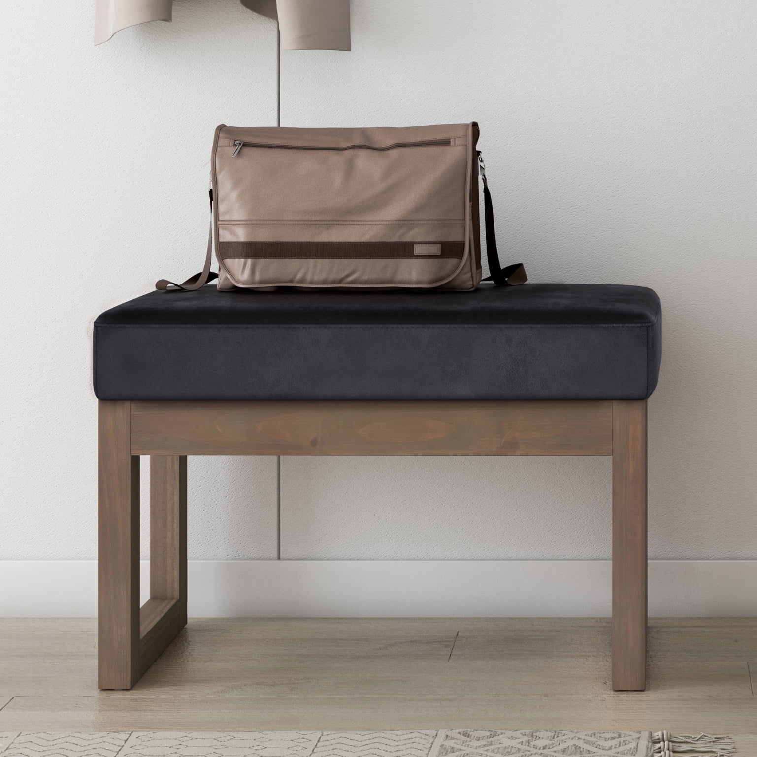 Milltown 27 inch Wide Solid Wood Contemporary Footstool Small Ottoman Bench in Distressed Black