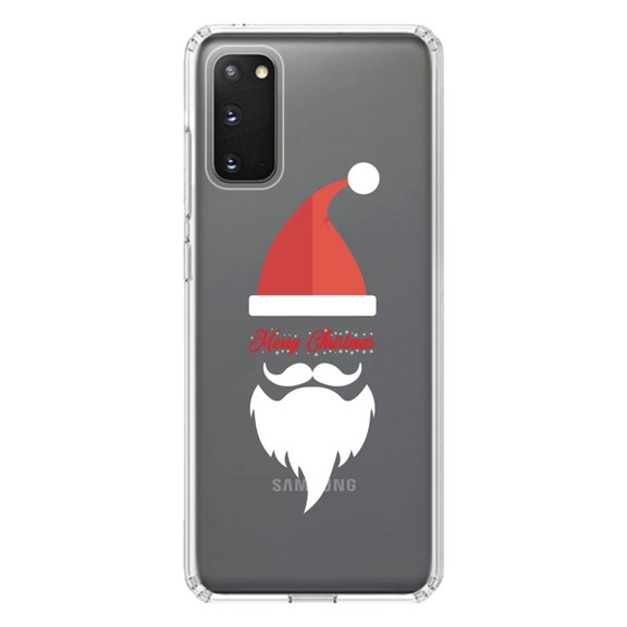 DistinctInk Clear Shockproof Hybrid Case for Galaxy S20 / S20 5G (6.2" Screen) - TPU Bumper Acrylic Back Tempered Glass Screen Protector - Santa Hat Merry Christmas
