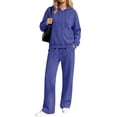 thumbnail image 3 of Hoodie Dqueduo Women's Fashion Solid Color Long Sleeve Hooded Zip Up Top And Elastic Waist Pocket Pants Set, Sizes S-XXXL, 3 of 8