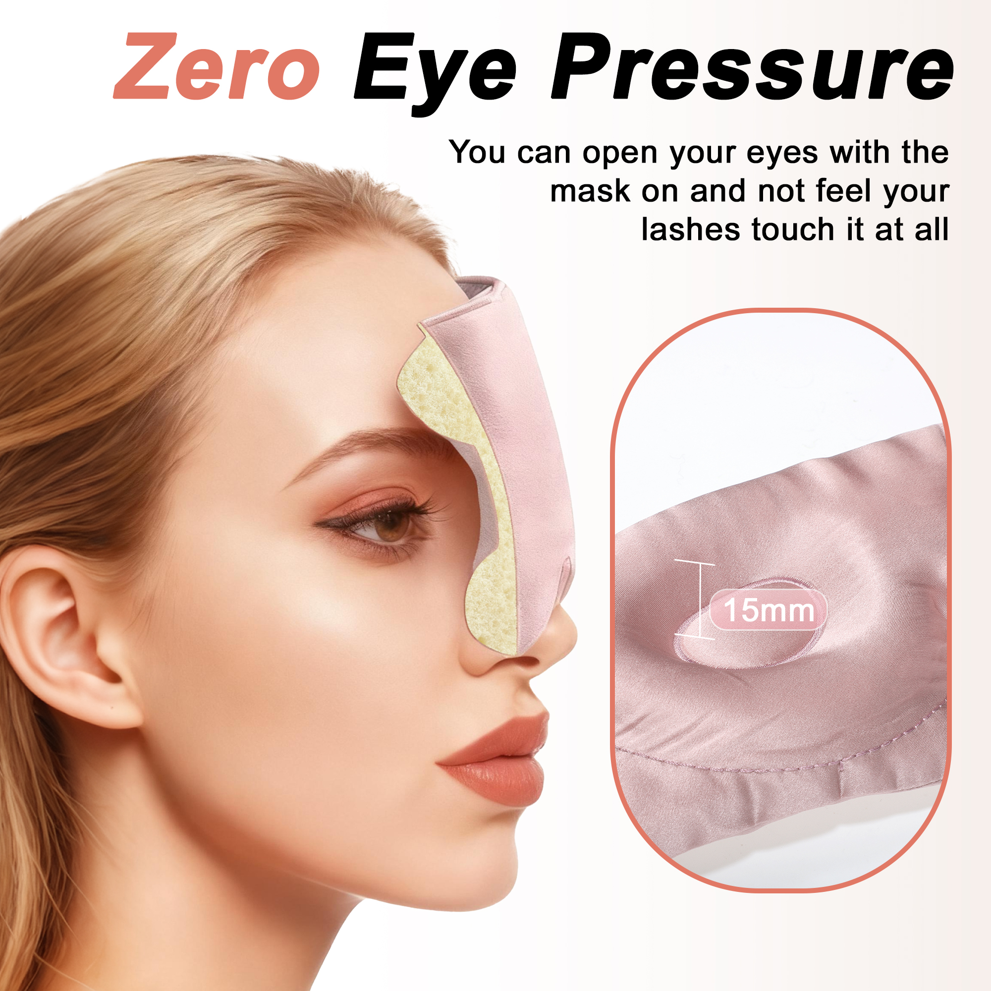 Unique Bargains 22 Momme Pure Silk Sleep Mask with Travel Pouch 3D Contour Adjustable Blindfold for Side Sleepers Eyelash Protecting for Natural Lashes & Extensions Light Pink