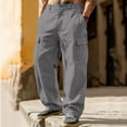 thumbnail image 2 of Mens Baggy Cargo Pants Cotton Linen Button Closure Loosepants Casual Outdoors Work Dark Gray XL, 2 of 6