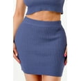 thumbnail image 4 of Saronite 2 Piece Halter Ribbed Knit Neck Tank Top and Bodycon Mini Skirt Set, Denim Blue (Women's), 4 of 5