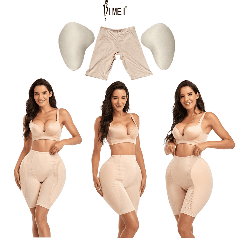 BIMEI 2PS Butt Lifter Hip Enhancer Padded Shapewear Control Panties Women  Mid-Thigh Tummy Control Body Panties,High Waist Open Crotch ,Beige, M