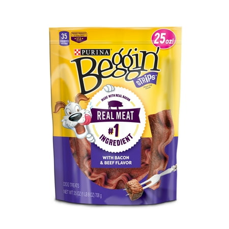 Dogs 8 Ounce Pouches - Purina Beggin' Strips Bacon & Beef Flavors Dog Treats - 25 oz. Pouch
