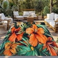 thumbnail image 2 of Burnt Orange Floral Outdoor Rug 3x5 Ft - Reversible Patio Rug Outdoor Camping Rugs, Tropical Botanical Leaves Floral Washable Indoor Outdoor Area Rugs, Non-Slip Outdoor Carpet Runner for Deck/Porch, 2 of 8