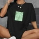 thumbnail image 1 of Camiseta de manga corta para mujer, camiseta básica negra cómoda y transpirable de gran tamaño para caminar, vacaciones, deportes, compras, oficina Negro, 1 of 10