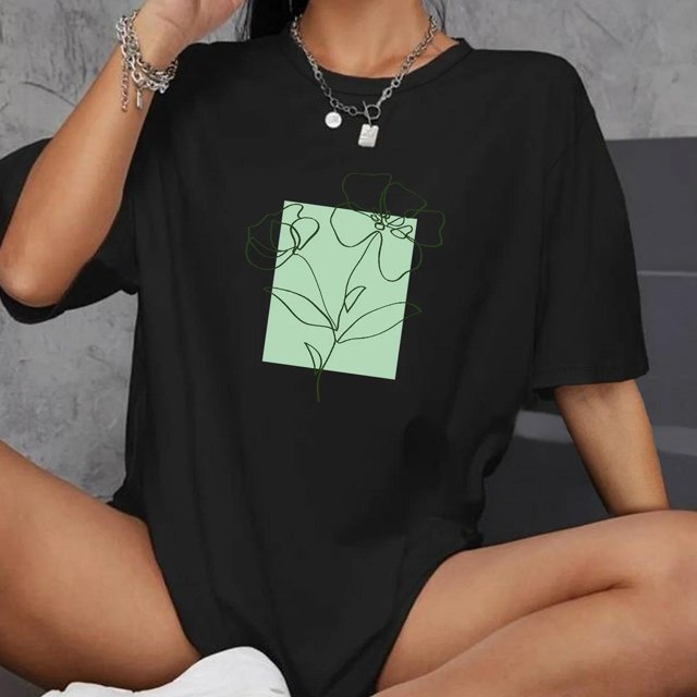 Camiseta de manga corta para mujer, ropa deportiva holgada para mujer, Camiseta básica de gran tamaño a la moda para viajes, compras, calle, vacaciones Negro