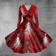 thumbnail image 2 of Christmas Dresses for Women Women's Casual And Fashionable Christmas Printed Long Sleeved V-neck Sexy Dress with Pockets for Holiday Party,Wine,XL, 2 of 7