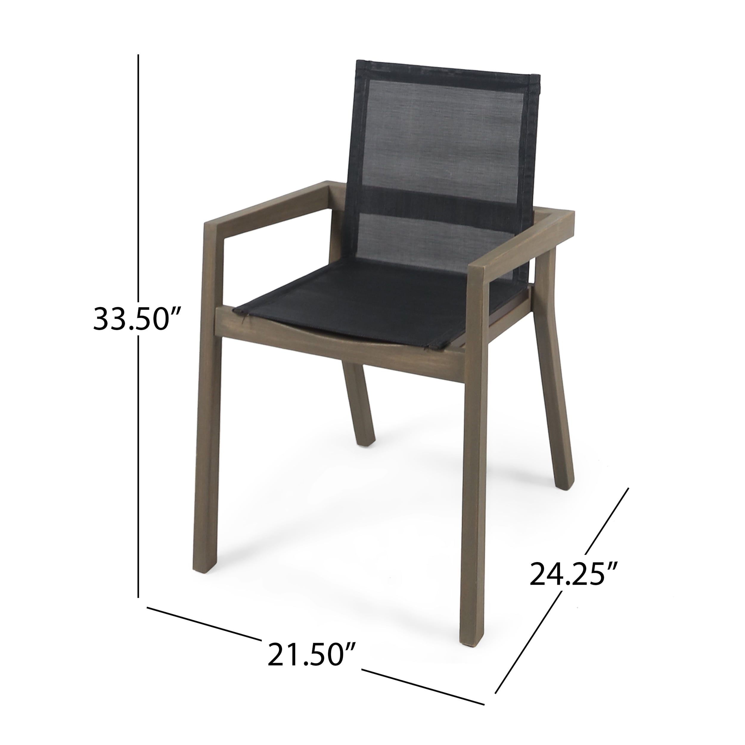 Outdoor Dining Chairs Set of 2 – Solid Wood Frame with Mesh Seat, Weather-Resistant Patio Chairs with Armrests for Backyard or Poolside