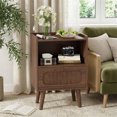 thumbnail image 2 of Gelloan Nightstand, Rattan Drawer Bedside Table with Open Storage, Modern Wooden End Table, for Bedroom, Dorm and Small Spaces,Walnut, 2 of 7