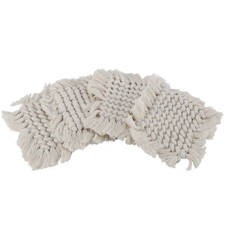 

Macrame Coasters for Drinks Woven Coasters Set 4 Pack Square Coasters with Tassels Boho Coasters Heat Protection Mat