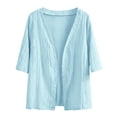 thumbnail image 5 of Plus Size Womens Crochet Cardigan Short Sleeve,Cropped Open Front Summer Sweater Lightweight Shrug,Boho Knit Cover Up with Wavy Cuffs for Casual Daily Wear Sky Blue XL, 5 of 5