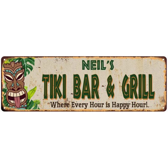 Neil's TIKI BAR & GRILL Gift Metal Sign 6x18 Decor 206180040355