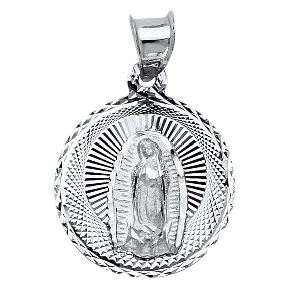 14k Yellow Gold Our Lady of Guadalupe Medal Pendant Holiness Diamond-Cut Charm Jewelry Female Unisex